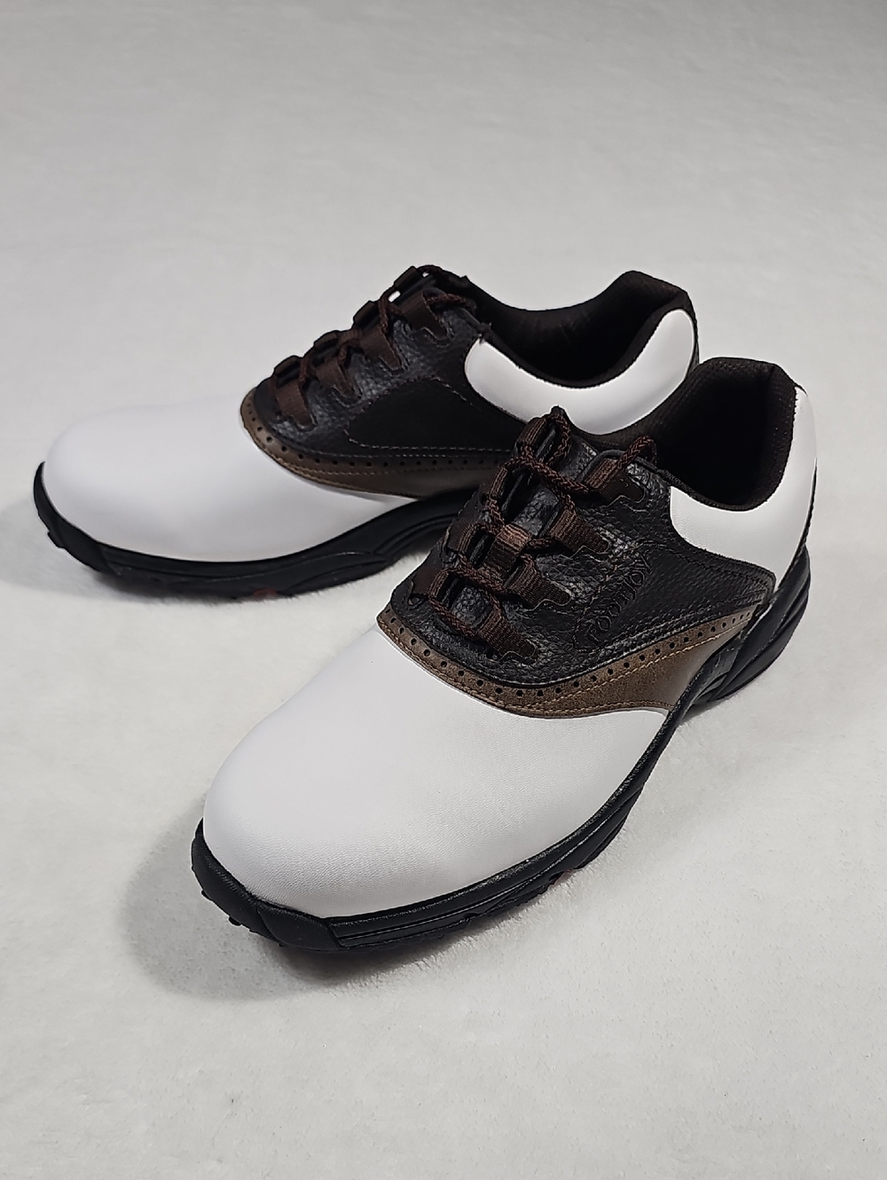 FootJoy‎ GreenJoys Golf Shoes Mens 9.5 W White Brown Saddle Spiked 45402